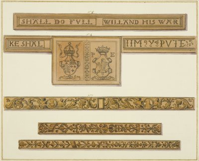 46 Baldwin Caddesi'nden oyma frizler ve armalar (kağıt üzerine suluboya) by Thomas Leeson the Elder Rowbotham