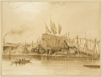 Doğu Wapping Rıhtımı, "Avon"un Lansmanı, 1826 by Thomas Leeson the Elder Rowbotham
