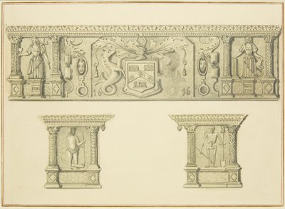15 Broad Street Şöminede Friz (kağıt üzerine kurşun kalem ve sulu boya) by Thomas Leeson the Elder Rowbotham