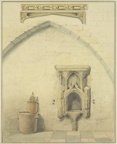131 Temple Street Avlusunda Piscina, Friz ve Spandrels (kağıt üzerine kurşun kalem ve sulu boya) by Thomas Leeson the Elder Rowbotham