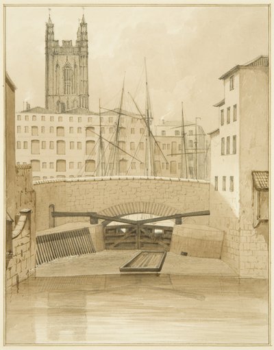 Taşkın Kapılarını gösteren Taş Köprü (kağıt üzerine kurşun kalem ve sulu boya) by Thomas Leeson the Elder Rowbotham