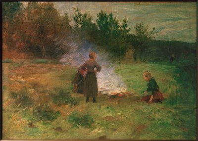 kamp ateşi etrafında kızlar by Thomas Ludwig Herbst