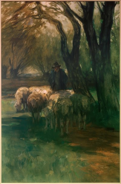 Ağaçların altında koyun sürüsü by Thomas Ludwig Herbst