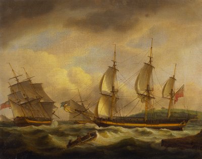 Güney Batı Kıyısı Açıklarında Bir Haliç Tarafından İki Pozisyonda Bir Tüccar Gemisi by Thomas Luny