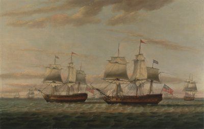 Bir Kızılderili ve İki Katlı Hove to, Thomas Dumar, Esq olduğu söyleniyor. Leeward Adası Konvoyunu Teslim Eden HM Gemisi 'Portland'da, 1776'da by Thomas Luny