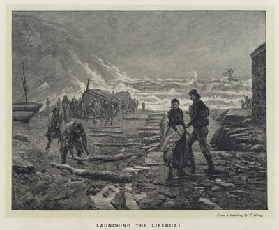 Cankurtaran Teknesini Başlatma (gravür) by Thomas Marie Madawaska Hemy