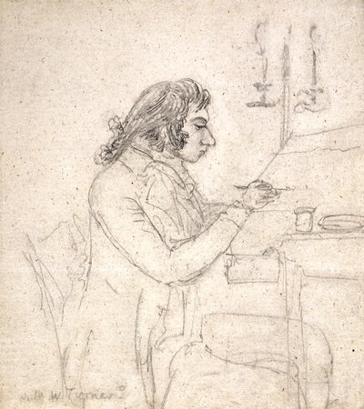 Bir Çizim Masasında JMW Turner; Verso: Bayan Monro Uyuyor (kirli beyaz kağıt üzerine kalem) by Thomas Monro