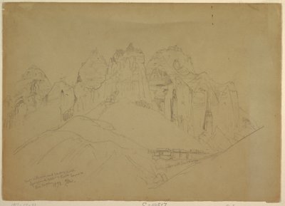 Çizim, Büyük Kaya Oluşumları ile Rio Virgin Nehri, 1873 by Thomas Moran