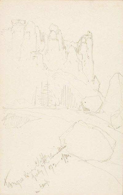 Tongue River Kayalıkları (Kampta) by Thomas Moran