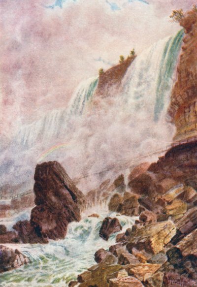 Niagara Şelalesi (renkli lito) by Thomas Mower Martin