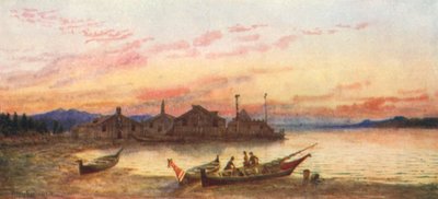 Siwash Köyü, Pasifik Kıyısı (renkli lito) by Thomas Mower Martin
