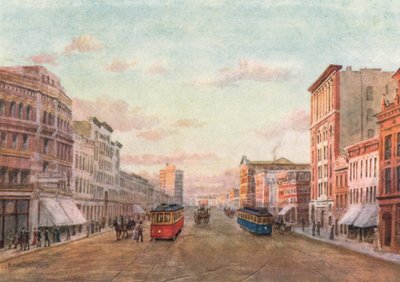 Winnipeg, Main Street ve Portage Avenue Köşesi (renkli taş baskı) by Thomas Mower Martin