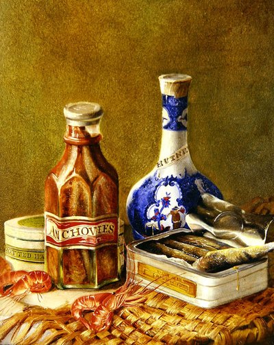 Hamsili Natürmort, c.1844-62 (tuval üzerine serilen kart üzerine yağlı boya) by Thomas Musgrave