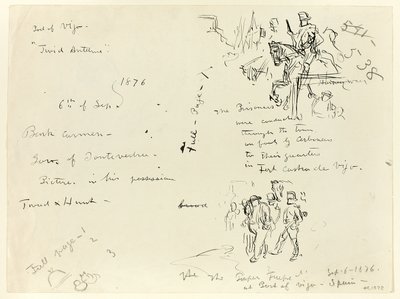 Eskiz Sayfası: At Sırtında Asker ve Kılıçlı Asker Mahkumu Kınıyor (recto); Eskiz Sayfası (verso) by Thomas Nast