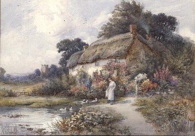 Thatched yazlık, Ringwood, Hampshire (suluboya) by Thomas Noelsmith