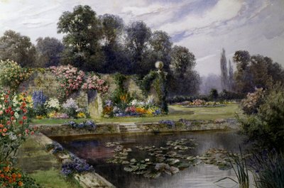 Zambak Göleti. Büyük bir bahçe içindeki havuzda nanuphars. T. Noelsmith (1840-1900) tarafından yapılmış resim Özel koleksiyon by Thomas Noelsmith