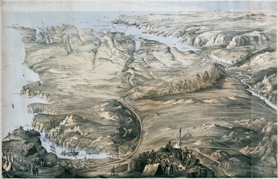 İngiltere ve Fransa'nın Müttefik Ordularının Sivastopol'dan önce siperlerinin panoramik görüntüsü (litografi, renkli) by Thomas Packer