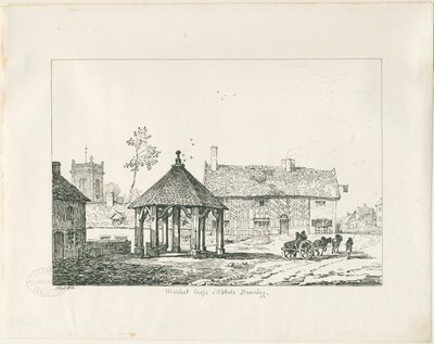 Abbots Bromley - Tudor Market Cross and House: kalem ve mürekkeple çizim by Thomas Peploe Wood