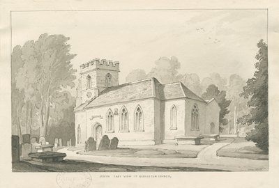 Barlaston Kilisesi: kalem ve yıkama çizimi, 1838 by Thomas Peploe Wood