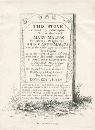 Betley - Memorial Stone: kalem ve mürekkeple çizim, 1838 by Thomas Peploe Wood