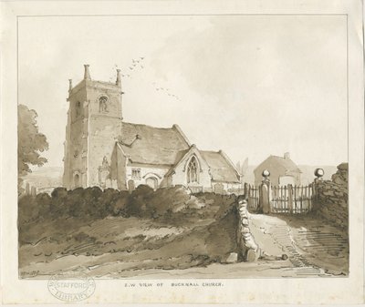 Bucknall Kilisesi: sepya çizimi by Thomas Peploe Wood