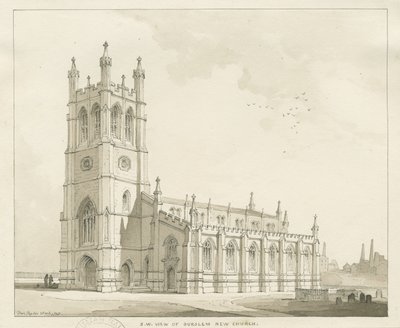 Burslem - St. Paul Kilisesi: kalem ve yıkama çizimi by Thomas Peploe Wood