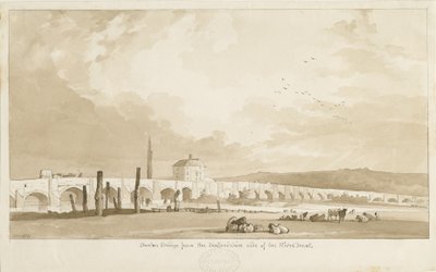 Burton-upon-Trent Köprüsü ve Kasabası: sepya çizimi, 1837 by Thomas Peploe Wood