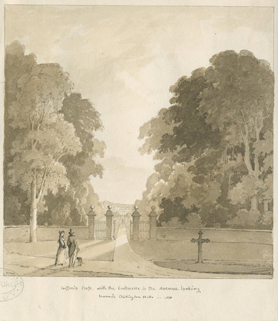 Chillington Hall - "Giffard"ın Haçı" : sepya çizimi, 1838 by Thomas Peploe Wood