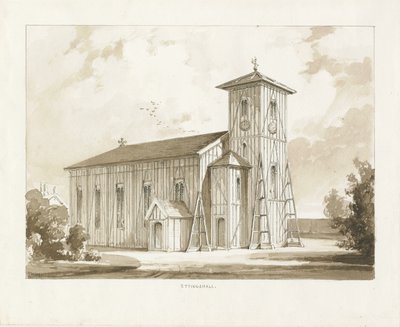 Ettingshall Kilisesi: sepya yıkama çizimi, 1841 by Thomas Peploe Wood