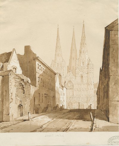 Lichfield Katedrali: kırmızı-sepya çizimi by Thomas Peploe Wood