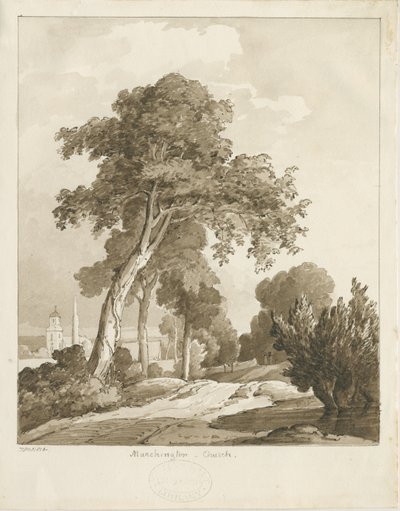 Marchington Kilisesi: sepya yıkama çizimi, 1836 by Thomas Peploe Wood