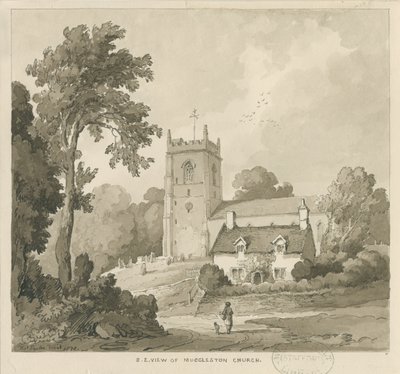 Mucklestone Kilisesi: sepya yıkama çizimi by Thomas Peploe Wood