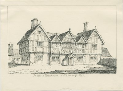 Newborough Hall: karakalem, 1836 by Thomas Peploe Wood