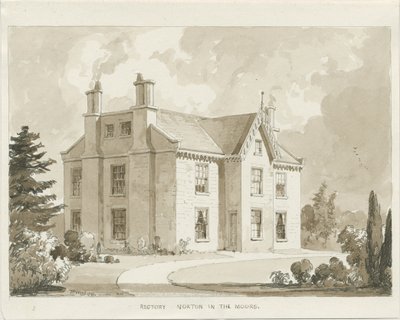 Norton-in-the-Moors Rectory: sepya yıkama çizimi, 1841 by Thomas Peploe Wood
