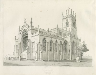 Penkridge Kilisesi: kalem ve yıkama çizimi, nd [1836] (çizim) by Thomas Peploe Wood