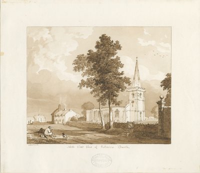 Rolleston Kilisesi: kırmızı-sepya çizimi, 1836 by Thomas Peploe Wood