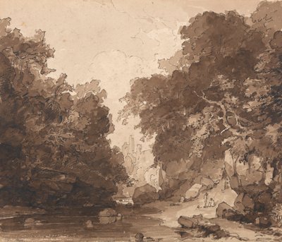 Roslyn Kalesi - ormanlık bir nehir manzarası by Thomas Peploe Wood