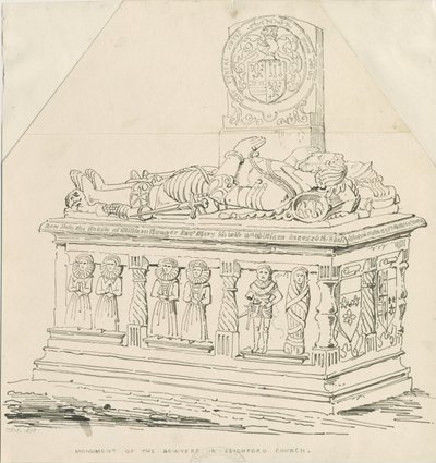 Seighford Kilisesi - William ve Mercy Bowyer Mezarı: kalem ve mürekkeple çizim by Thomas Peploe Wood