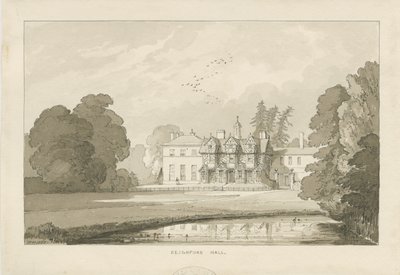 Seighford Hall: sepya yıkama çizimi by Thomas Peploe Wood