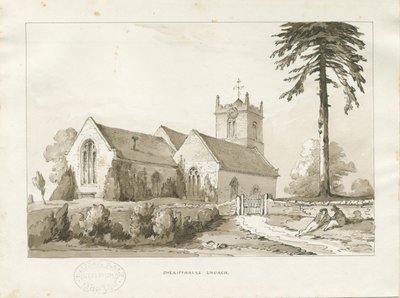 Sheriffhales Kilisesi: sepya yıkama çizimi, nd [?1838] (çizim) by Thomas Peploe Wood