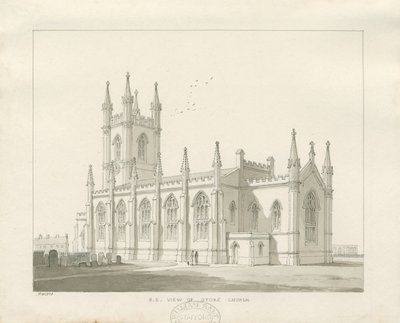 Stoke-upon-Trent Kilisesi [Yeni]: sepya çizimi by Thomas Peploe Wood