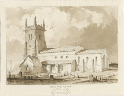 Stoke-upon-Trent Kilisesi [Eski]: sepya çizimi, 1841 by Thomas Peploe Wood