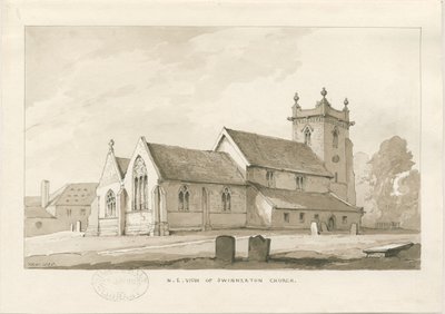 Swynnerton Kilisesi: sepya yıkama çizimi, 1838 by Thomas Peploe Wood