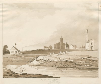 Tipton Yeni Kilise: sepya yıkama çizimi by Thomas Peploe Wood