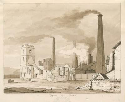 Tipton Eski Kilise: sepya yıkama çizimi, 1837 by Thomas Peploe Wood