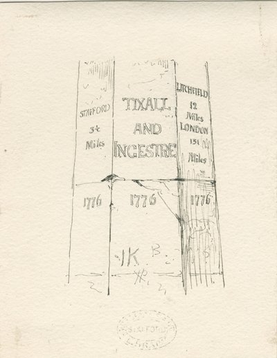 Tixall - Kilometreyi gösteren Taş Sütun: kalem ve mürekkep çizimi, nd [19. yüzyılın ortası] (çizim) by Thomas Peploe Wood