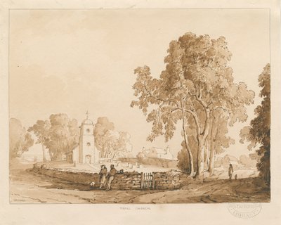 Tixall Kilisesi: kırmızı-sepya çizimi, 1837 by Thomas Peploe Wood