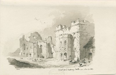 Tutbury Castle - Court Yard: kalem ve yıkama çizimi, 27 Kasım 1837 by Thomas Peploe Wood