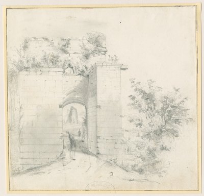 Tutbury Kalesi - Giriş Geçidi: karakalem, nd [?19th Century] (çizim) by Thomas Peploe Wood