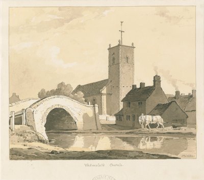Wednesfield Kilisesi ve Köprüsü: sepya çizimi, 1837 by Thomas Peploe Wood